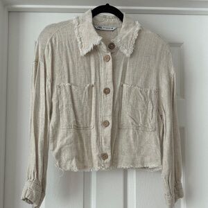 Zara Beige Frayed Edge Utility Jacket